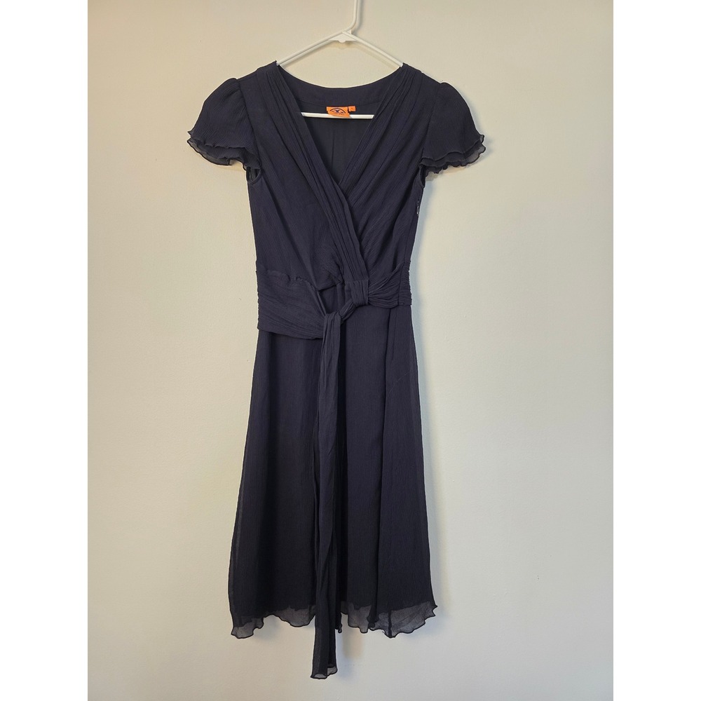 Tory Burch Dress Silk Short Sleeve V Neck Womens 4 Blue
